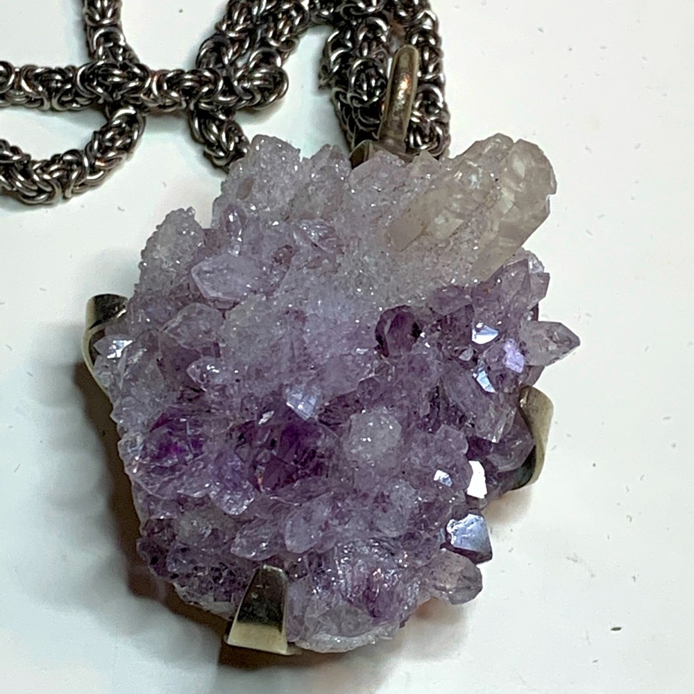 Amethyst druse and German Silver necklace.